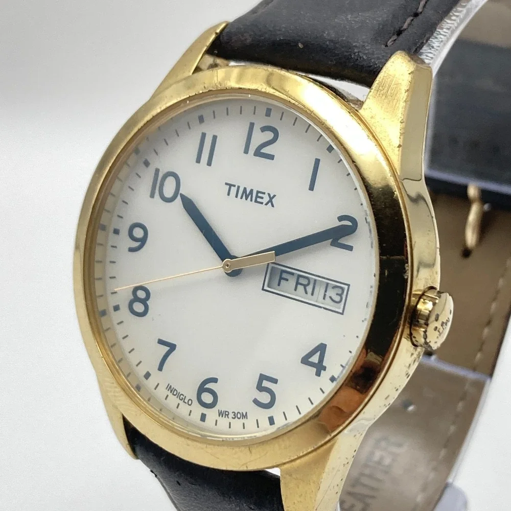 Timex Easy Reader Men's Watch 36mm CLOUDY Gold Tone Indiglo Day Date New Battery